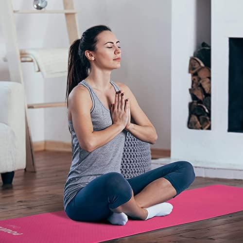 Powrx Yoga Mat TPE com bolsa | Mat de exercício para treino | Tapa de ioga grande não deslizante para mulheres, 68 x