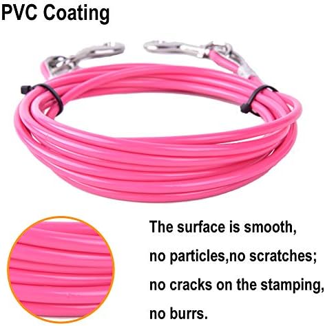 Amofy 2pcs 10ft Dog Tie Out Cable - Galvanized Steel Wire Rope com revestimento de PVC para cães de até 80 libras rosa