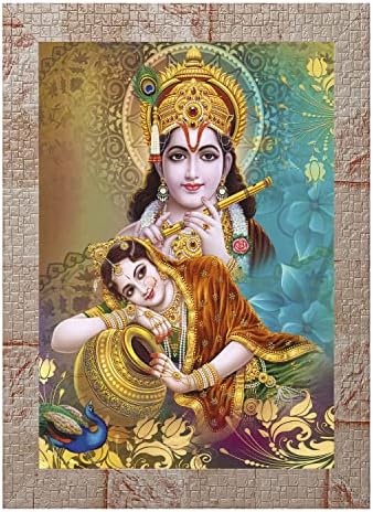 Conjunto de Indianara de 3 Radha Krishna com pintura de arte de pavão sem vidro 6 x 13, 10,2 x 13, 6 x 13 polegadas