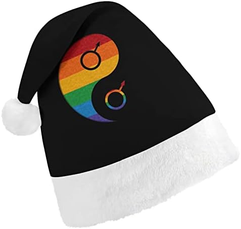 Yin e yang orgulho gay luxuoso chapéu de natal travessura e belos chapéus de Papai Noel com borda de pelúcia e decoração de natal