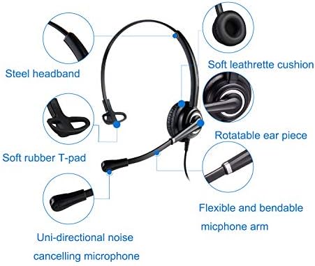Fone de ouvido do telefone mairdi com cancelamento de ruído de microfone, com macacos RJ9 e 3,5 mm para vários dispositivos, fone de