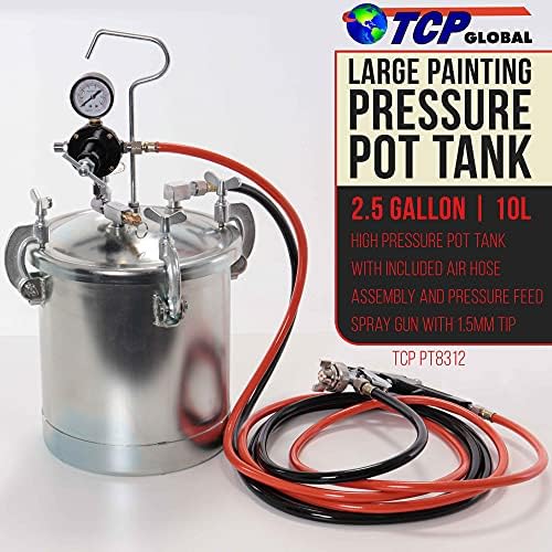 TCP Global Pressão Tanque Tanque de Tanque de Spray com 1,5 mm de bico 2-1/2 gal. Panela de pressão e pistola de pulverização
