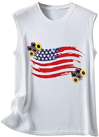 Tanques de tanques impressos da bandeira dos EUA feminino Tops femininos American Stars Stripes Patriótica Camise