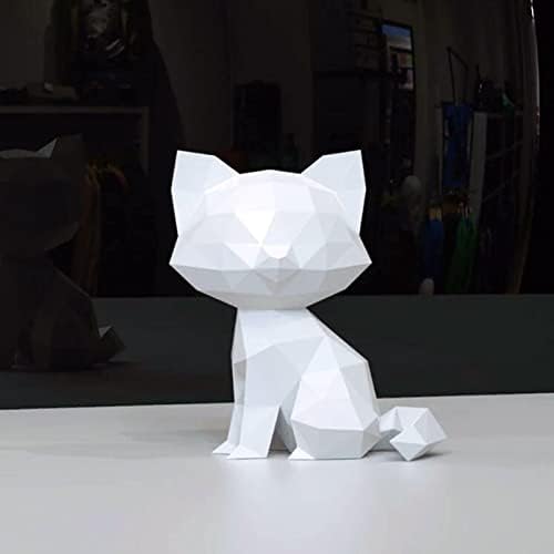Kitten Look 3D Modelo de papel Diy papel troféu geométrico escultura criativa decoração caseira de origami, preto