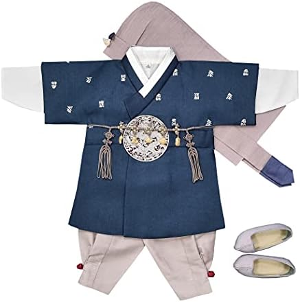 Menino bebê hanbok corea conjunto de roupas tradicional dol primeiro aniversário azul 1-8 idades hjb01