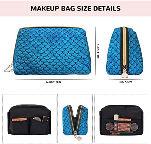 Blue Fish Scale Small Travel Makeup Saco para bolsa, bolsa de higieness portátil para mulheres Organizador diário de armazenamento
