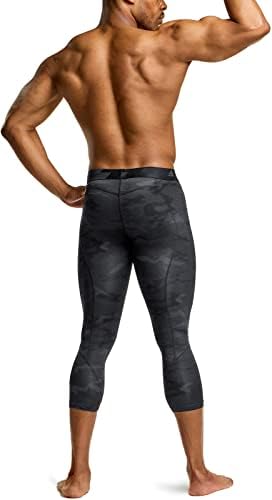 Calças de compressão 3/4 de TSLA Men, calças justas de exercícios, leggings atléticos de capri seco, camada de base de ginástica de