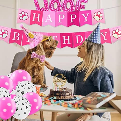 Festas de festa de aniversário de cachorro, hapsa de aniversário de garota de cachorro bandana, gravata borboleta fofa,