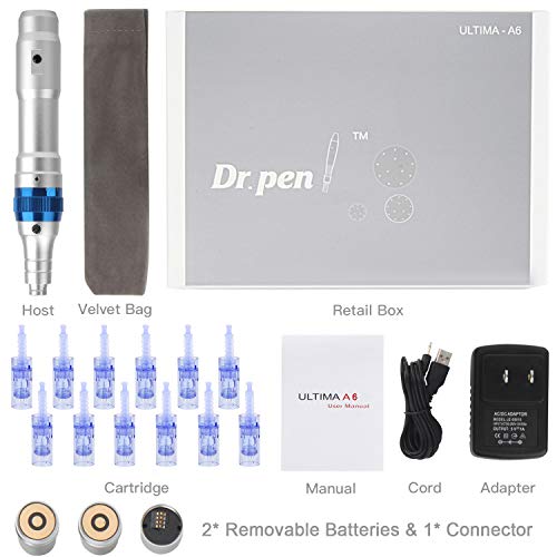 Dr. Pen Ultima A6 Pen de microneedling profissional, kit de ferramentas de reparo de pele elétrica sem fio com agulhas de substituição