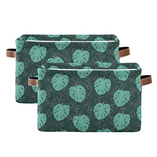 Bin Bin de armazenamento retangular Tropical Palm Folhas Tecido de lona com alças - cesta de prateleira para prateleiras/cestas