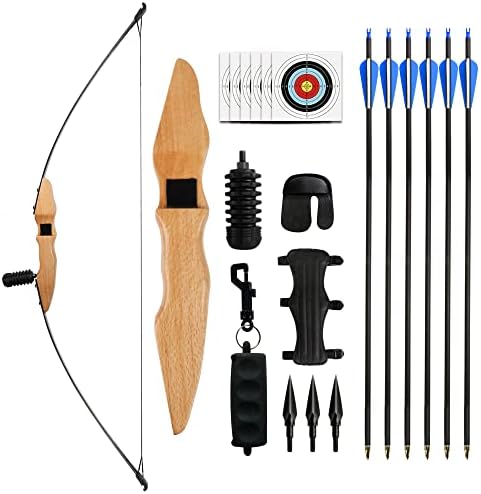 Reawow arco e flecha recorrente arco e flecha para adultos e jovens caça para iniciantes caçadores arco de madeira prática longa prática