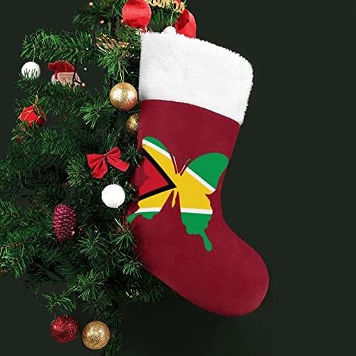 Guiana Bandeira Butterfly Christmas Holding Meking Meocks para a decoração da casa de férias de lareira de Natal na árvore de