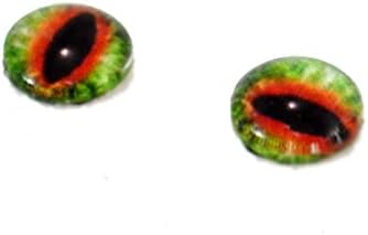 Olhos de vidro de gato de 10 mm em dragão de fantasia verde e laranja para esculturas de bonecas ou jóias
