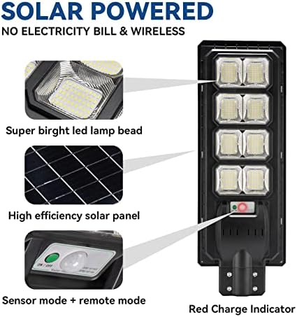 2Pack Solar Street Lights Outdoor Lamp 20000 Lumens com controle remoto, entardecer para Dawn Motion Sensor, IP65 Lâmpada externa de