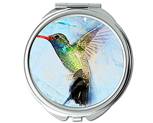 Espelho, espelho de maquiagem, beija -flor de pássaro Arte abstrata em aquarela espelho de bolso, ampliação de 1 x 2x