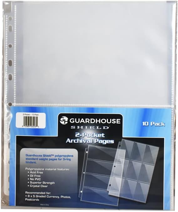 Guardhouse Shield 1,5 ”x 1,5” Páginas de moeda de papel 30 bolso para três ligantes de anel 100 pacote