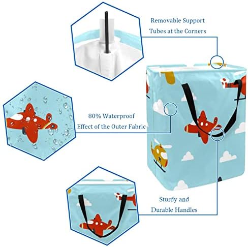 Cartoon Helicopter Airplane Padrão de estampa de lavanderia dobrável de lavanderia de 60l Bestas à prova d'água de lavander