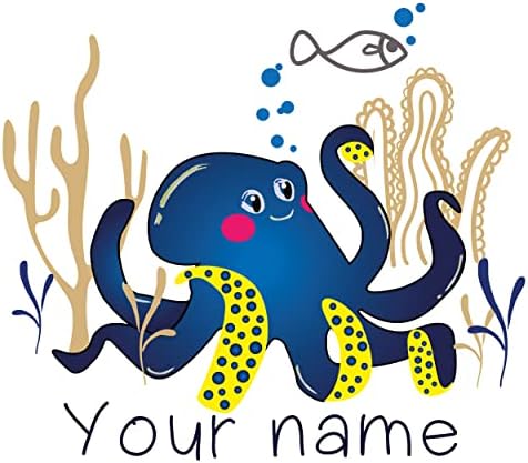 Octopus in Sea World Design no adesivo de nome de menino personalizado para decoração da sala de berçário de parede