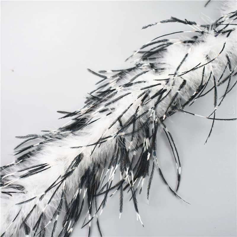 Zamihalaa - 2 metros brancos de avestruz preto de penas de penas de barragem de decoração de aparas de vestuário de