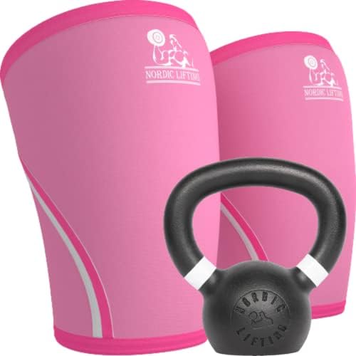 Mangas de joelho nórdicas de levantamento xsmall pacote rosa com kettlebells 9 lb