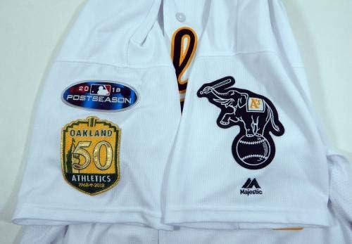 2018 Oakland Athletics A's Chad Pinder 18 Emitiu White Playoff Jersey 50th - Jogo usou camisas MLB