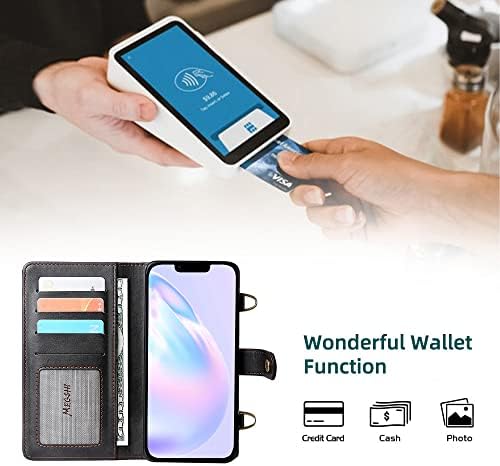 Caixa de carteira para iPhone 14 Plus, 2 em 1 Caixa de couro de carteira com zíper magnético de 2 em 1 com slots de 12 cartas, Bolsa