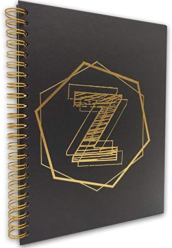 Akeke Monogram Letter Z Caderno/diário de capa dura, palavras de folha de ouro, espiral de Gold Wire-O, Notas pessoais