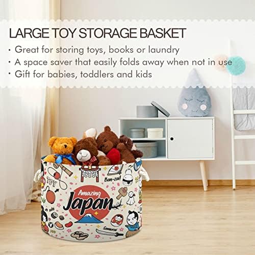 Cesta de corda de algodão Kigai Japão Padrão de cesta de armazenamento grande para brinquedos com cesta de lavanderia para bebês para berçário, armário, quarto, organização doméstica