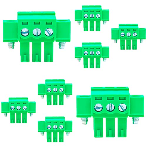 Tcenofoxy 8 pcs 3,81mm 3 pinos do tipo phoenix conector verde para parafuso de parafuso de parafuso terminal 3 pólo com flanges parafusáveis