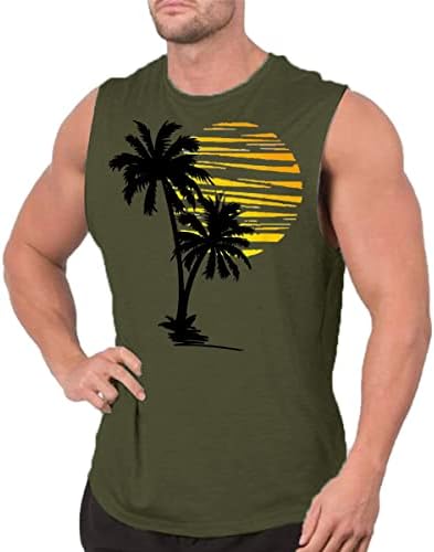 Tanque de praia top masculino havaiano de palmeira mangas camisa sem mangas
