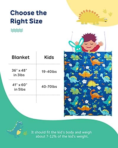 Cobertor com peso insugar de 5 libras, cobertores pesados, cobertores de dinossauros pesados ​​jogam para crianças sono