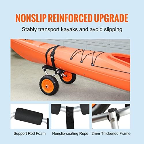 CART VEVOR Kayak, capacidade de carga de 250 libras, rodas de caiaque de alumínio de caiaque dobrável Dolly com pneus sólidos