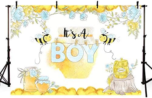 Mehofond 7x5 pés menino menino chá de bebê decorações de festas de festas de pano de fundo amarelo e azul floral