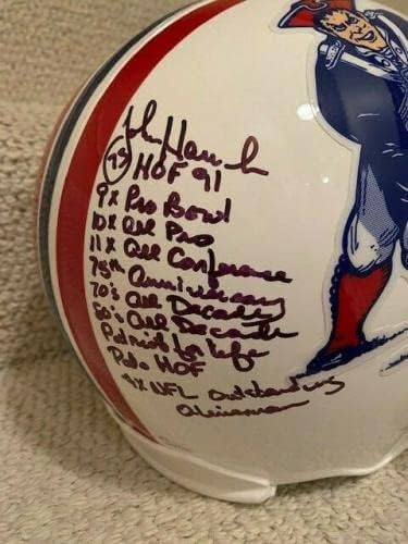 John Hannah Hand assinado NE Patriots Capacete em tamanho real 18 Inscrições JSA - Capacetes NFL autografados