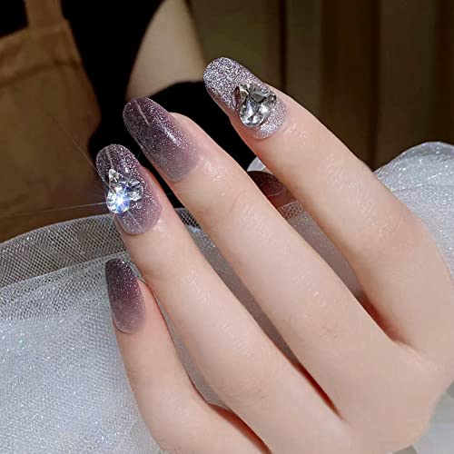 Starry Sky Diamond Press Fake Nails Conjunto de 24 Inclui Jelly Glue Gradiente Ladies Girls Prom Decoração Vestível Descrevível