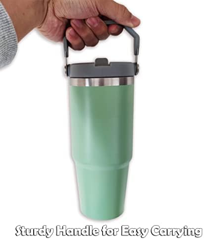HALOFMEE 30 oz à prova de vazamento Caneca de café isolada com alça e lidra de palha - Viagem de caneca de café à prova