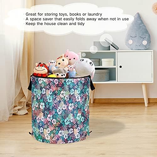 Flores Propa de roupa cesto com tampa de cesta de armazenamento dobrável Bolsa de lavanderia dobrável para camping berçário