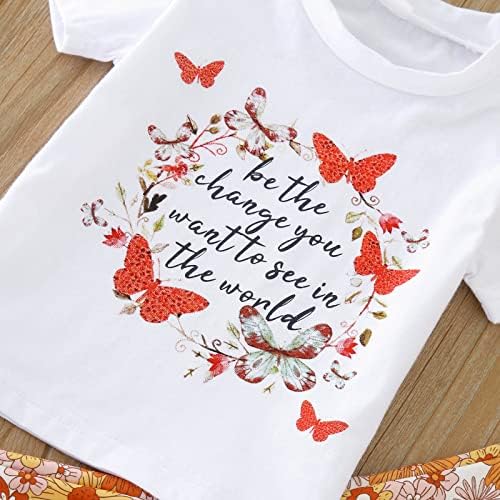 Criança meninas de criança letra curta letra de borboleta tampela de camiseta tops sino de baixo para meninas floral garotas suor