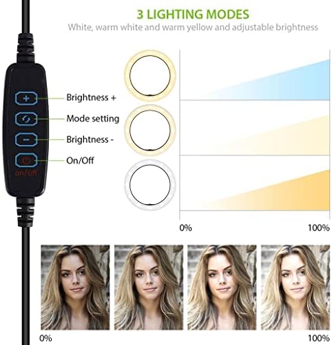 Anel de selfie brilhante Tri-Color Light Compatível com seu LG Aristo 2 10 polegadas com remoto para transmissão ao