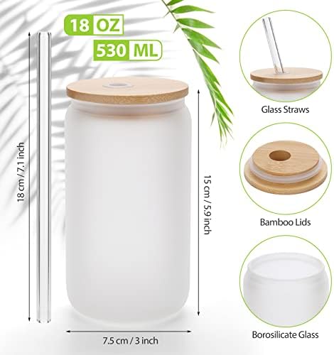 Antaotao Sublimação latas de vidro em branco Fosco 18 oz com tampa de bambu e latas de cerveja de palha de vidro transparente Wide