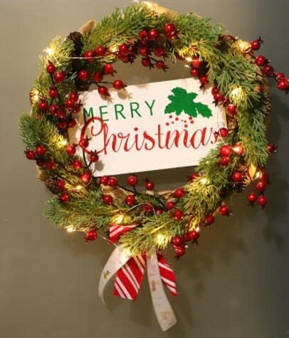 Perto de 2022 Novo anel de ferro de fruta vermelha de fruta de natal Wreath Wreath Wooden Home Decoração de Natal