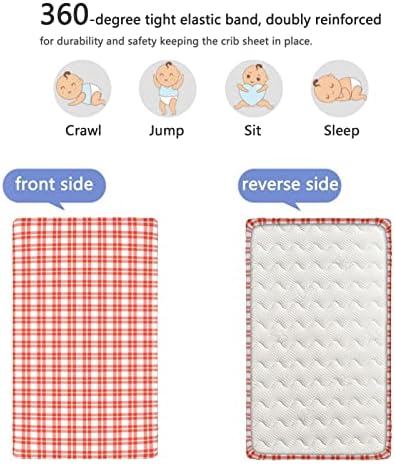 Folhas de mini-berço com tema xadrez, lençóis mini berços portáteis Ultra Soft Material Baby para meninas meninas, 24 “x38“, laranja