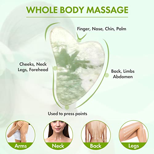 Poleview Jade Roller e Gua Sha Conjunto, de rolos faciais naturais e ferramentas de cuidados com a pele de massagem corpora