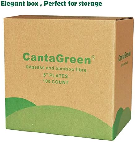 Placas de sobremesa compostável de 6 polegadas Cantagreen, 100 contagem de cana -de -açúcar/bagane e fibra de bambu