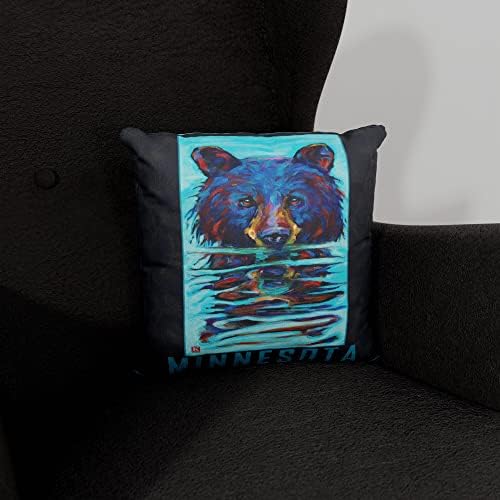 Minnesota Wet Bear Canvas Jogue travesseiro para sofá ou sofá em casa e escritório da pintura a óleo do artista Kari Lehr 18 x