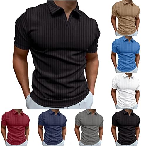 Camisas de verão ladigasu para homens caia de colarinho casual slim slim slim manga curta t-shirt de estampa listrada