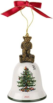 Spode - Coleção de árvores de Natal - Teddy Bear Anual Bell Ornament 2021 - Medidas de ornamento em 4,5