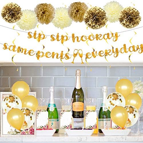 MEYSIMOON Bachelorette Party Decorations Kit Supplência de chuveiro de noiva Balões de anel de ouro, Banner de Sip Glitter