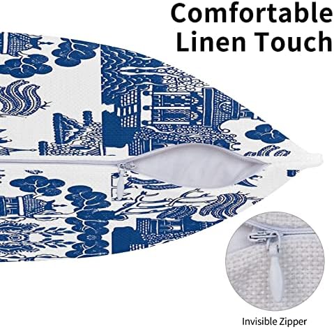 Jogue o travesseiro capas azul salgueiro chinoiserie porcelana inspiração na fronha quadrada decorativa 18 x 18 polegadas com zíper