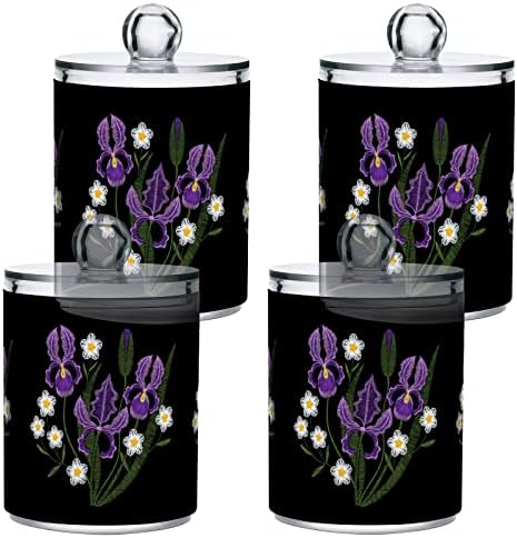 Yyzzh Violet Iris Flowers Daisy Spring Spring Purple Wild Flower 4 Pack Pack Qtip Dispenser para algodão Swab Ball Round Pads Flet